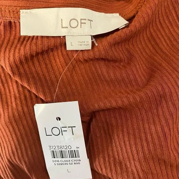 NWT LOFT Rust Orange Henley Twist Midi Dress L - Picture 7 of 10